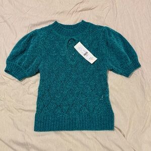 Avenue Teal Knit Chenille Blouse NWT